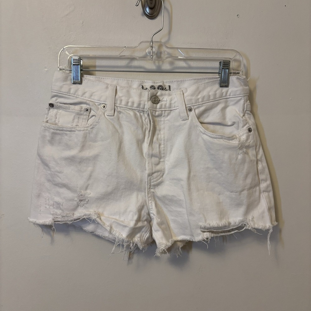 Free People Sofia White Denim Cutoff Shorts Distressed 29 Button Fly - Desc